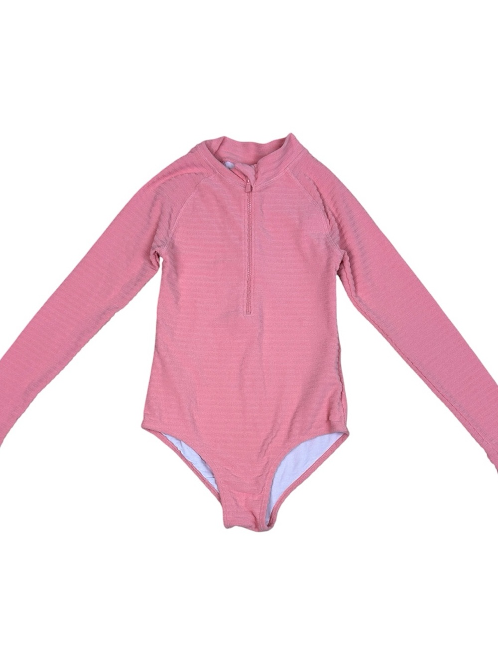 Cotton On Girls Pink Long-Sleeve Rashguard Swimsuit with Front Zip